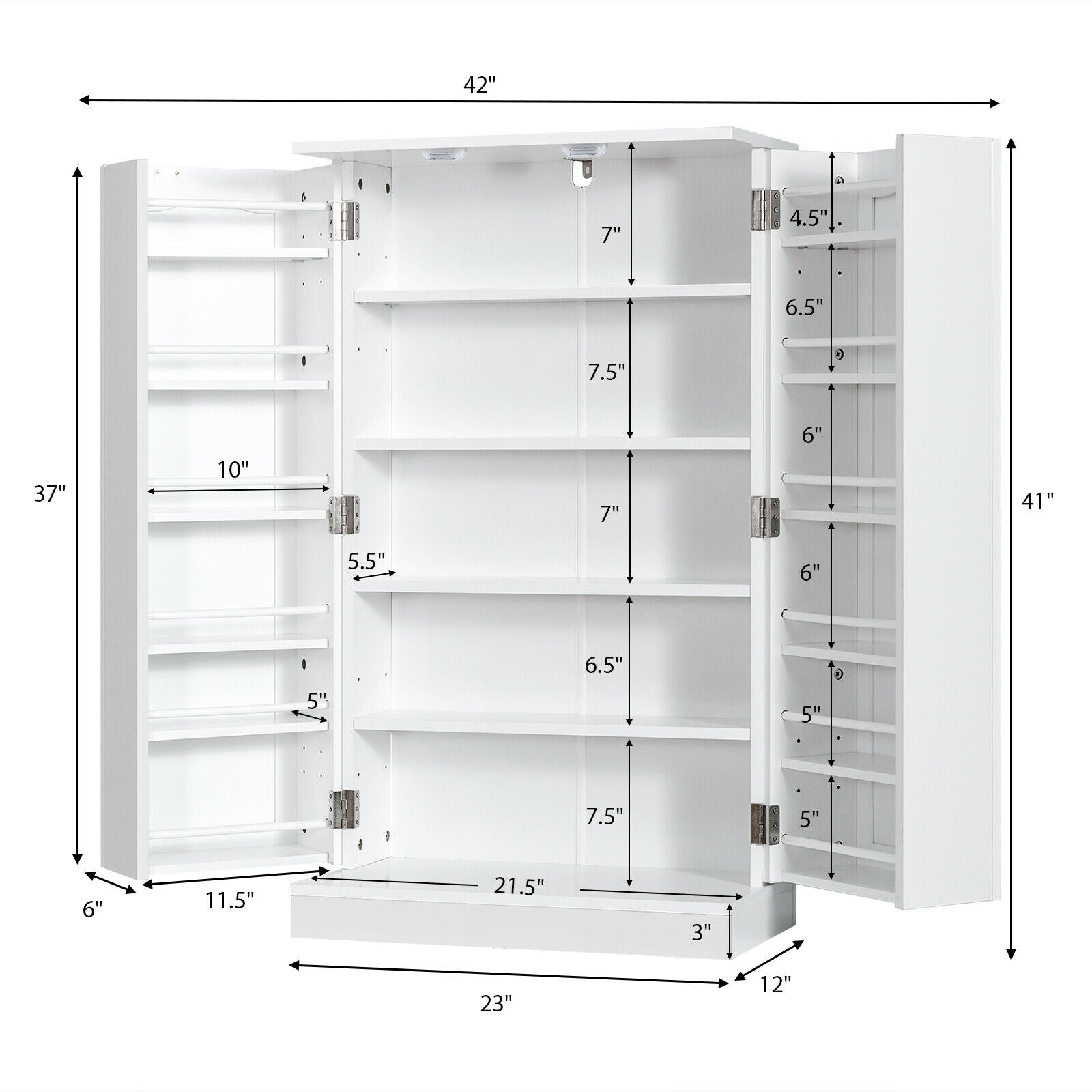 2-Door Kitchen Storage Cabinet Pantry Cabinet with 6 Adjustable Shelves, White Sideboards Cabinets & Buffets at Gallery Canada