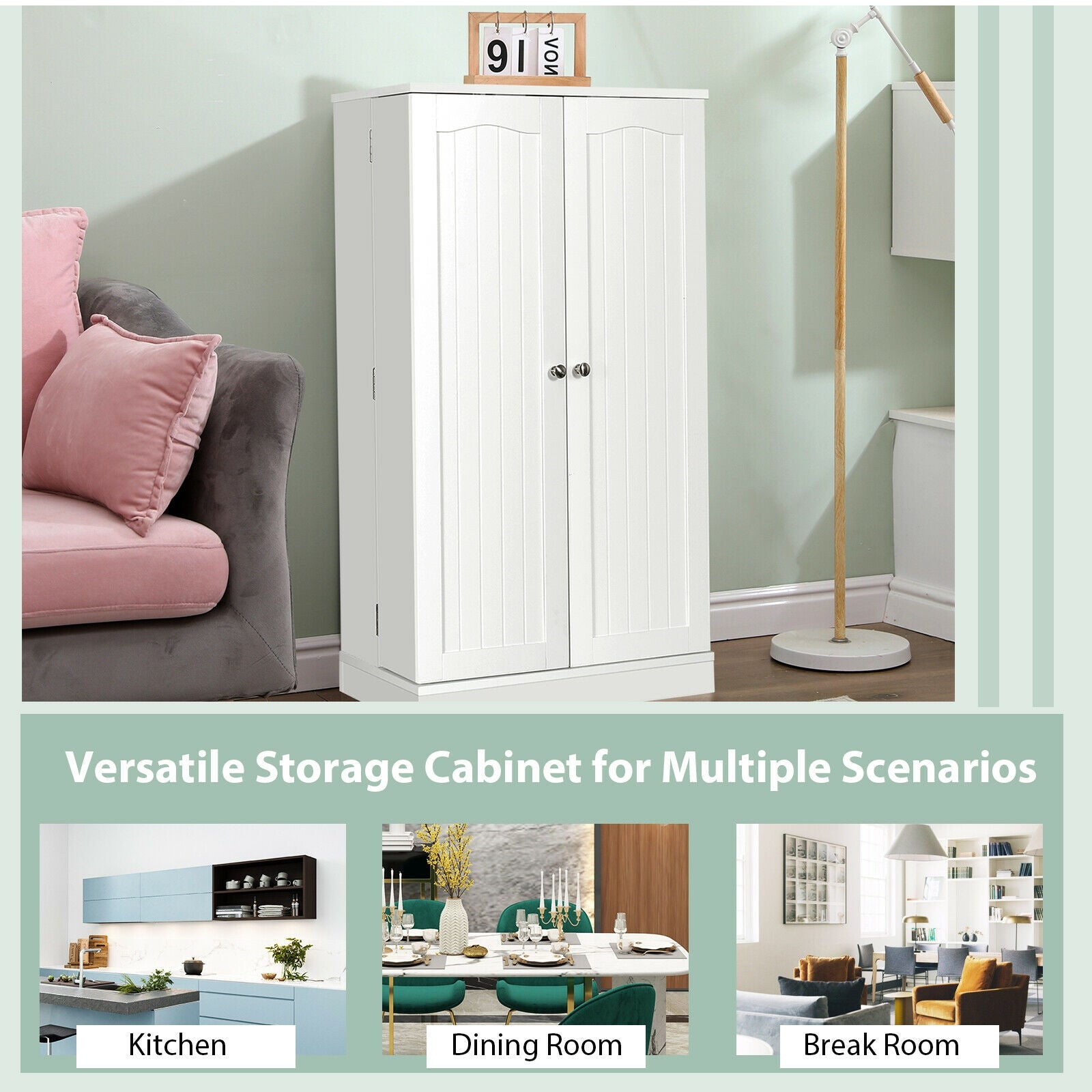 2-Door Kitchen Storage Cabinet Pantry Cabinet with 6 Adjustable Shelves, White Sideboards Cabinets & Buffets at Gallery Canada