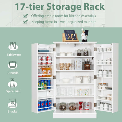 2-Door Kitchen Storage Cabinet Pantry Cabinet with 6 Adjustable Shelves, White Sideboards Cabinets & Buffets at Gallery Canada