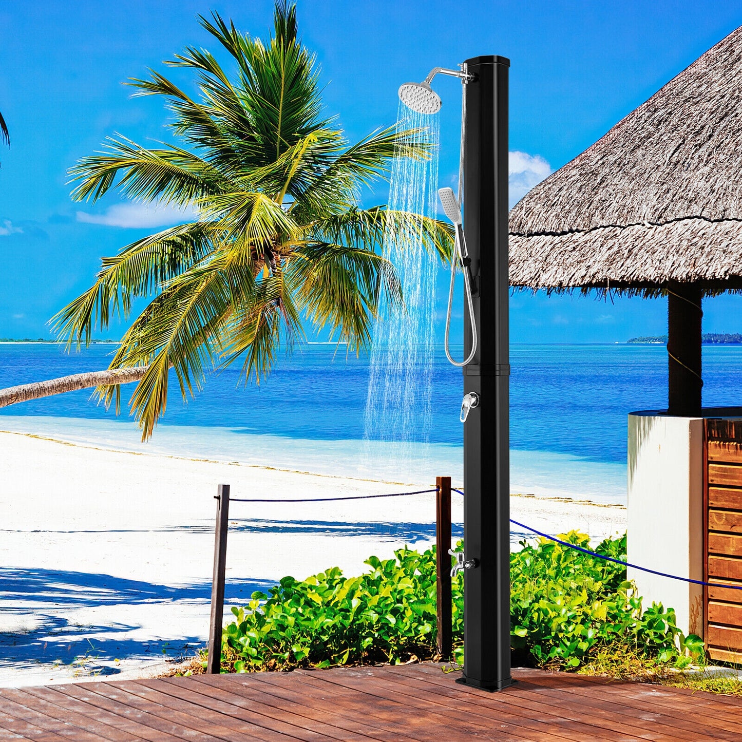 7.2 Feet 9.3 Gallon Solar Heated Shower with Hand and Foot Tap, Black Portable Toilets & Showers at Gallery Canada