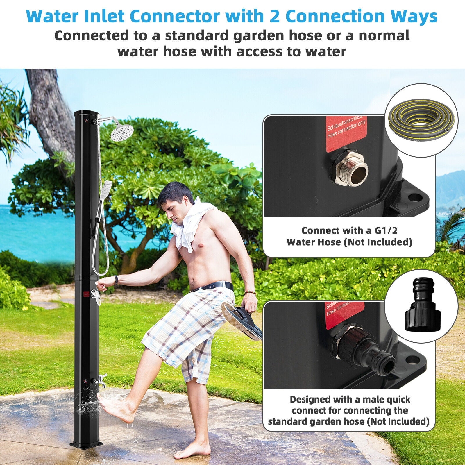 7.2 Feet 9.3 Gallon Solar Heated Shower with Hand and Foot Tap, Black Portable Toilets & Showers at Gallery Canada