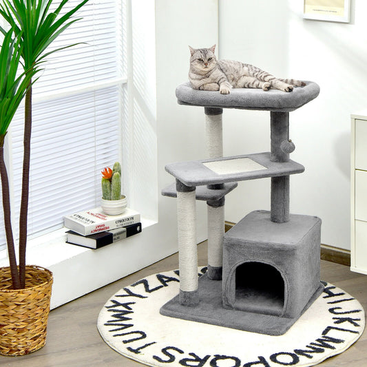 Cat Tree with Perch and Hanging Ball for Indoor Activity Play and Rest, Gray - Gallery Canada