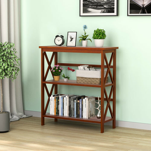 3-Tier Multi-Functional Storage Shelf Units Wooden Open Bookcase and Bookshelf, Natural