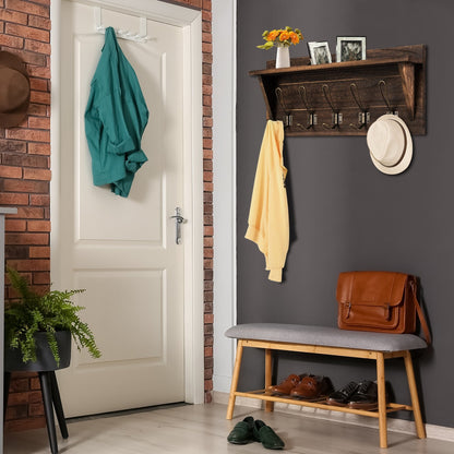Rustic Wooden Wall-Mounted Entryway Hanging Shelf, Brown at Gallery Canada