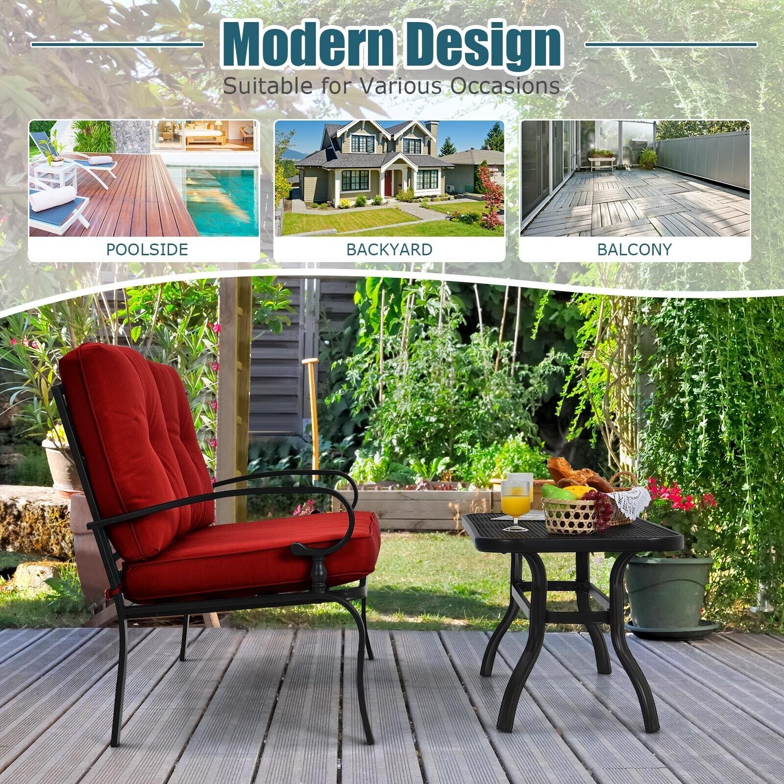 2 Pieces Patio Loveseat Bench Table Furniture Set with Cushioned Chair, Red Patio Conversation Sets at Gallery Canada