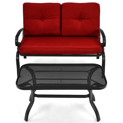2 Pieces Patio Loveseat Bench Table Furniture Set with Cushioned Chair, Red Patio Conversation Sets at Gallery Canada