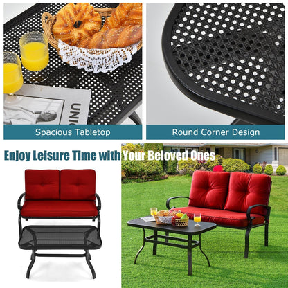2 Pieces Patio Loveseat Bench Table Furniture Set with Cushioned Chair, Red Patio Conversation Sets at Gallery Canada