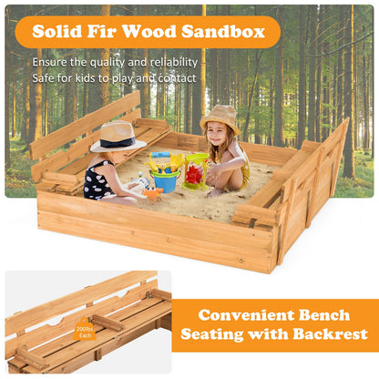 Kids Wooden Sandbox with 2 Foldable Bench Seats, Brown Sandboxes at Gallery Canada