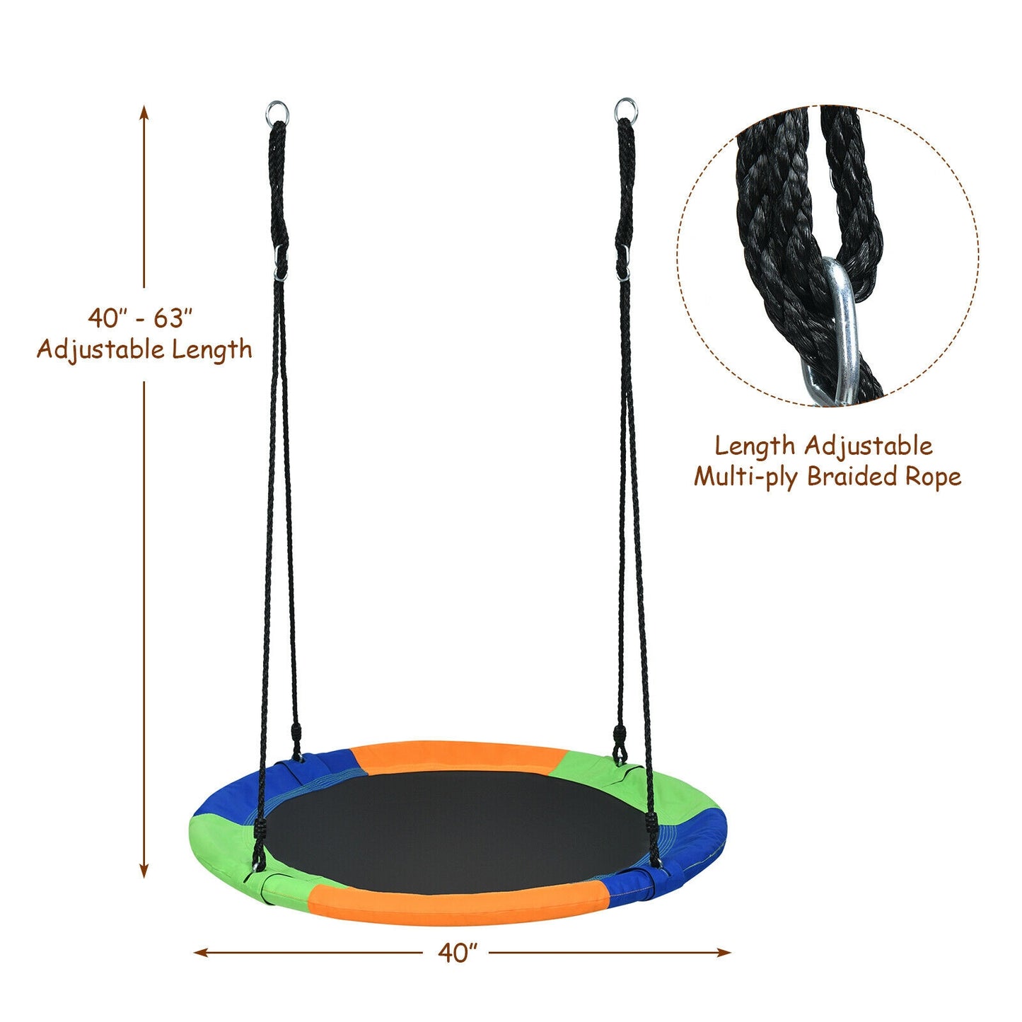 40-Inch Flying Saucer Tree Swing, Easy Installation, Multicolor