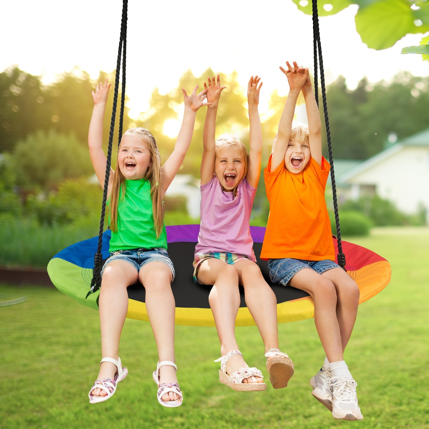 40-Inch Flying Saucer Tree Swing, Easy Installation, Multicolor