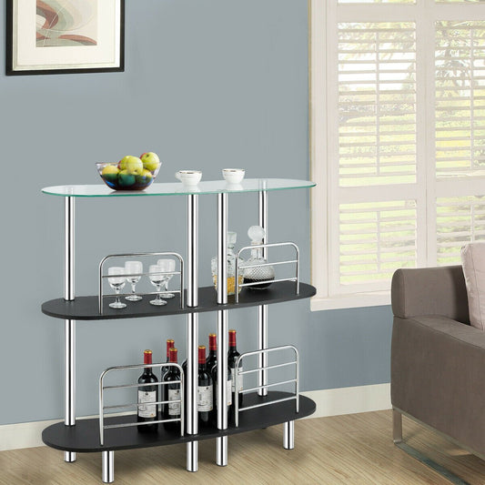 3-tier Bar Cabinets Table with Tempered Glass Top, Black - Gallery Canada