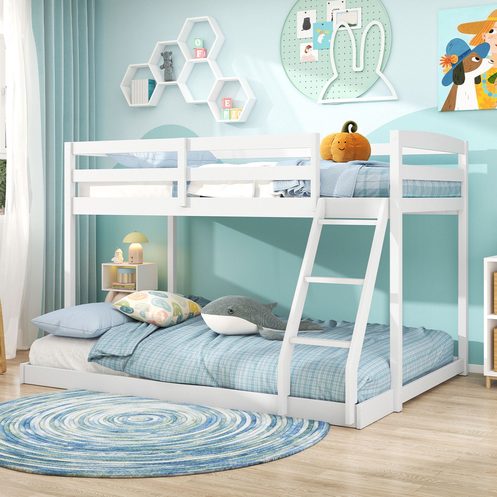 Twin Over Full Bunk Bed Low Floor Bunk Bed Frame, White Bunk Bed Frame at Gallery Canada