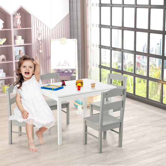 Kids 5 Piece Table and Chair Set Wooden Children Activity Playroom Furniture Gift, White - Gallery Canada