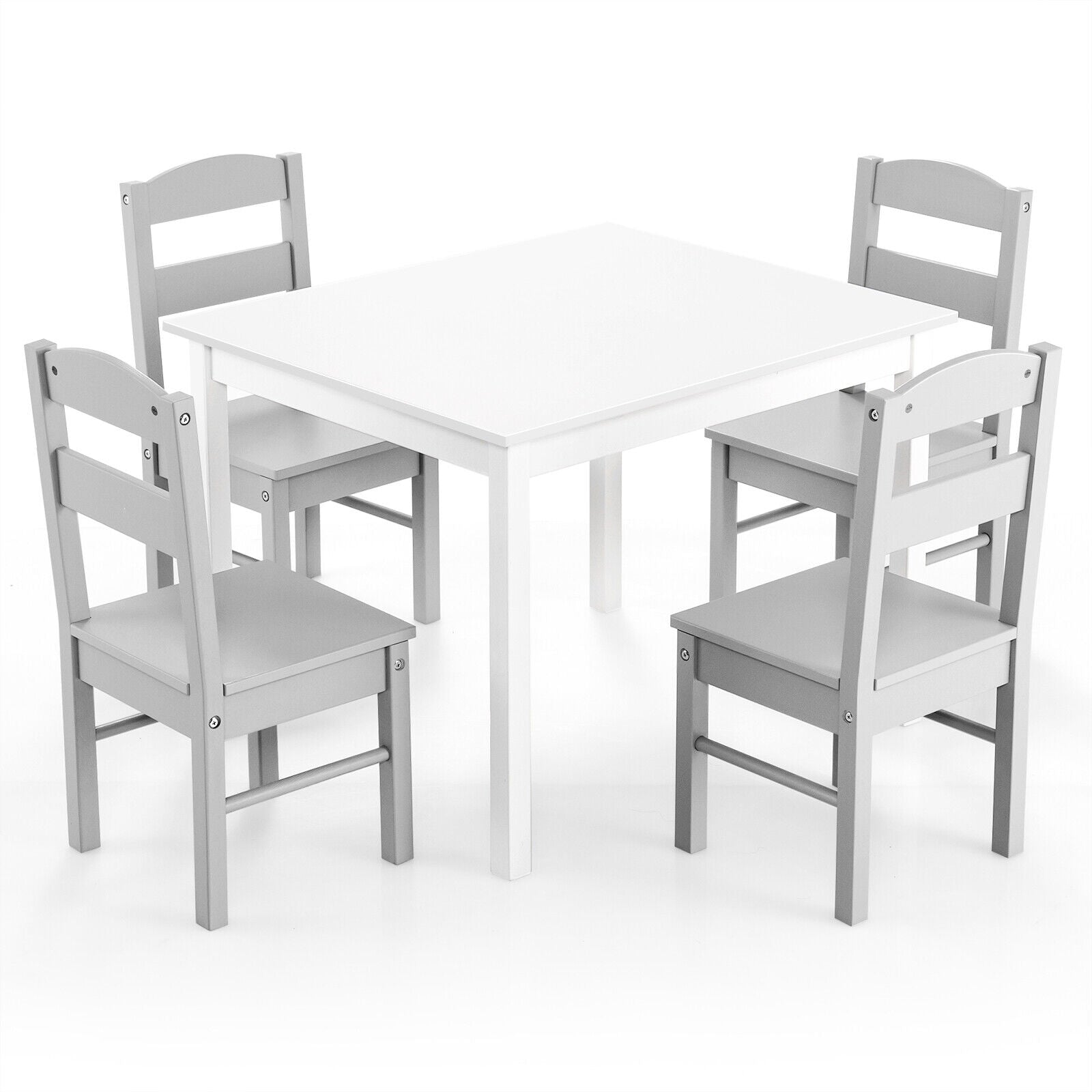 Kids 5 Piece Table and Chair Set Wooden Children Activity Playroom Furniture Gift, White Kids Table & Chair Sets White at Gallery Canada