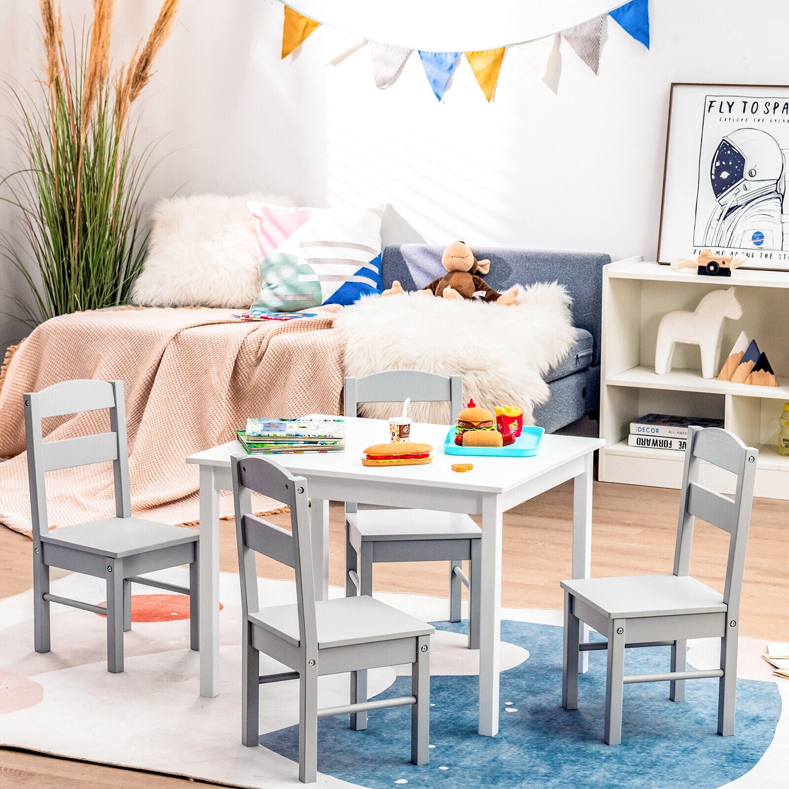 Kids 5 Piece Table And Chair Set, Wooden Activity Playroom Furniture, White Kids Table & Chair Sets at Gallery Canada