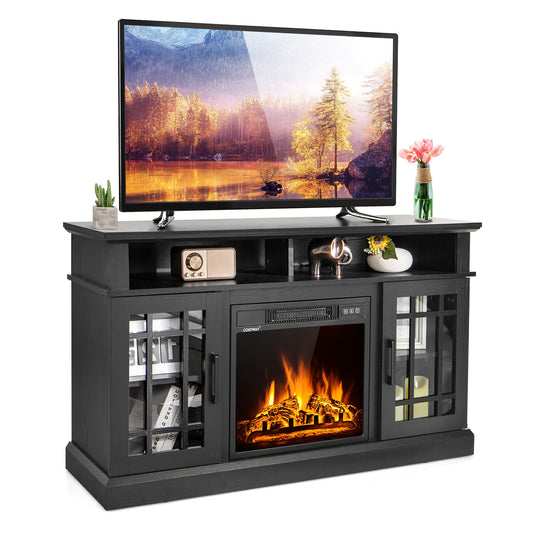 48 Inch Electric Fireplace TV Stand with Cabinets for TVs Up to 55 Inch, Black Entertainment Centers & TV Stands Black at Gallery Canada