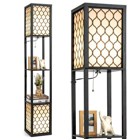 Modern Shelf Freestanding Floor Lamp with Double Lamp Pull Chain and Foot Switch, Black - Gallery Canada