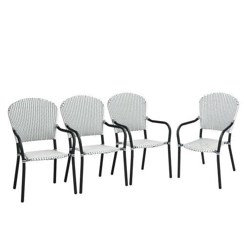 Patio Rattan Stackable Dining Chair Set, 4-Piece, White