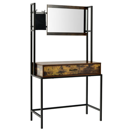 Industrial Vanity Table, 3-Height Adjustable Mirror Bag, Brown Makeup Vanities at Gallery Canada