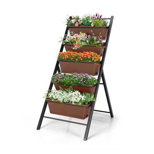 5-tier Vertical Garden Planter Box Elevated Raised Bed with 5 Container, Brown