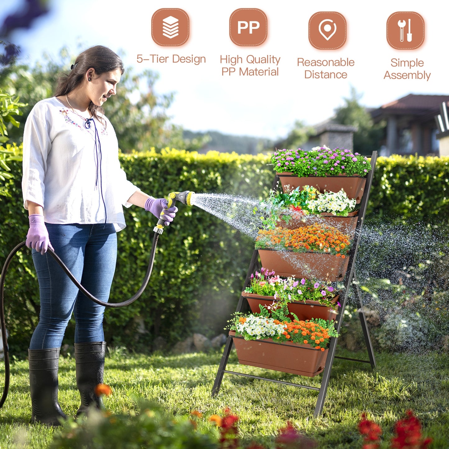 5-tier Vertical Garden Planter Box Elevated Raised Bed with 5 Container, Brown Raised Garden Beds at Gallery Canada