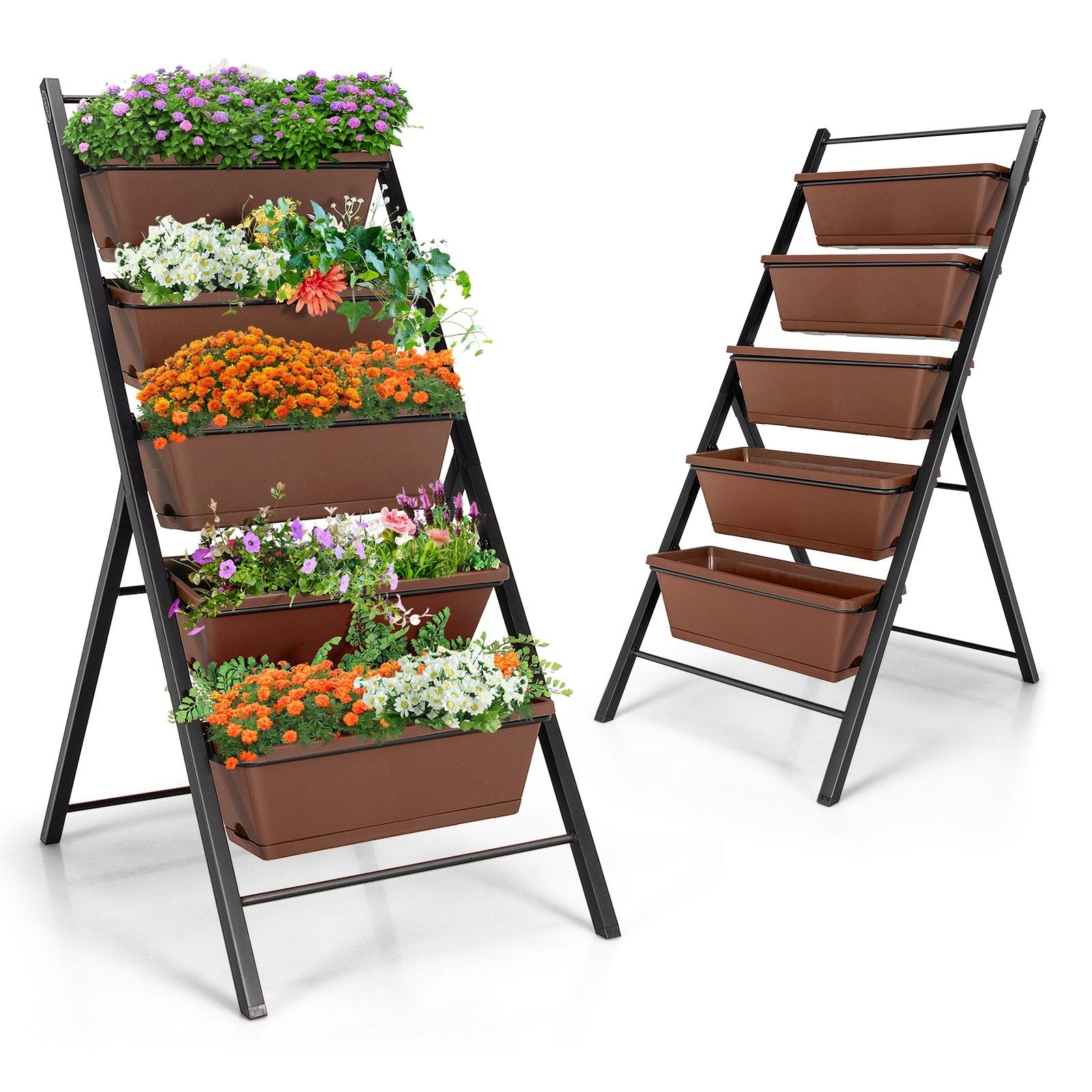 5-tier Vertical Garden Planter Box Elevated Raised Bed with 5 Container, Brown - Gallery Canada