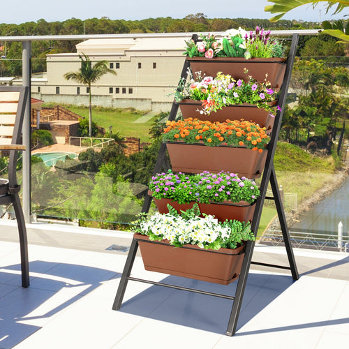 5-tier Vertical Garden Planter Box Elevated Raised Bed with 5 Container, Brown