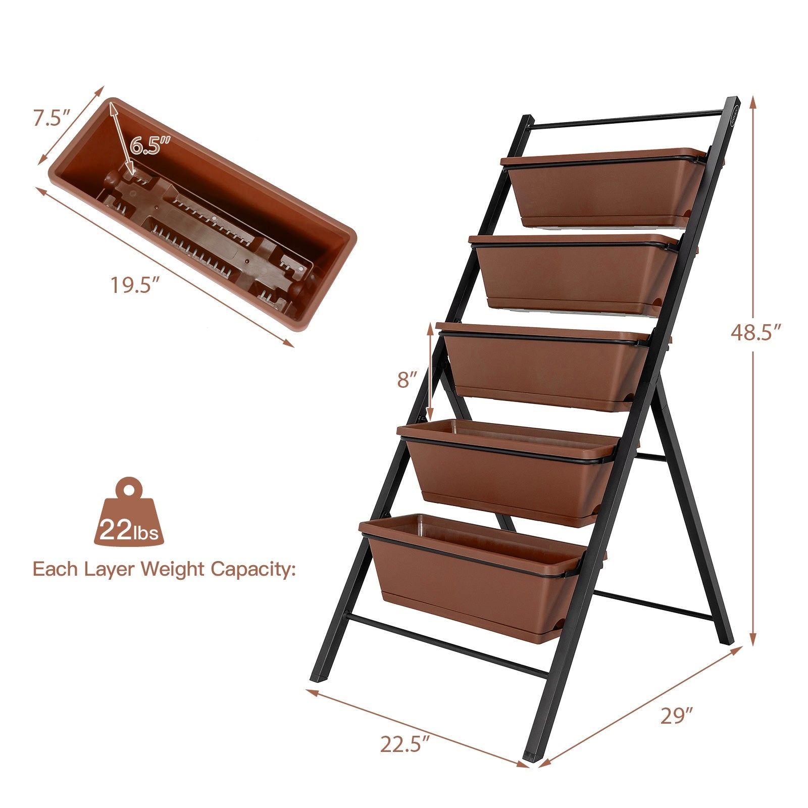 5-tier Vertical Garden Planter Box Elevated Raised Bed with 5 Container, Brown Raised Garden Beds at Gallery Canada