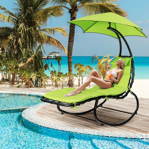 Hammock Swing Lounger Chair with Shade Canopy, Green