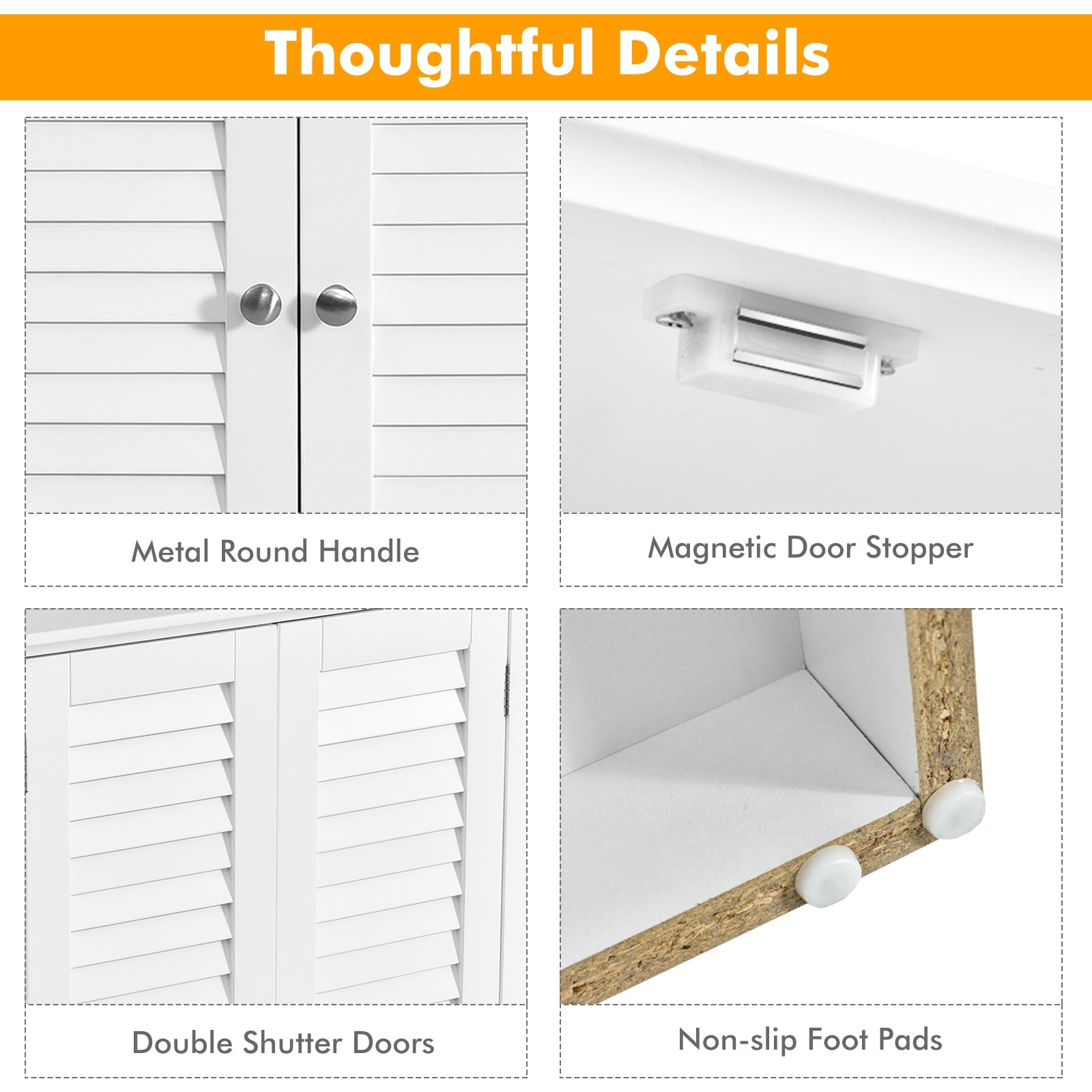 Corner Storage Cabinet, Freestanding Floor, Shutter Door, White Floor Cabinets at Gallery Canada