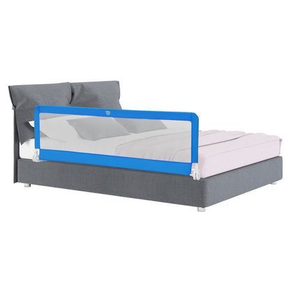 71 Inch Extra Long Swing Down Bed Guardrail with Safety Straps, Blue - Gallery Canada