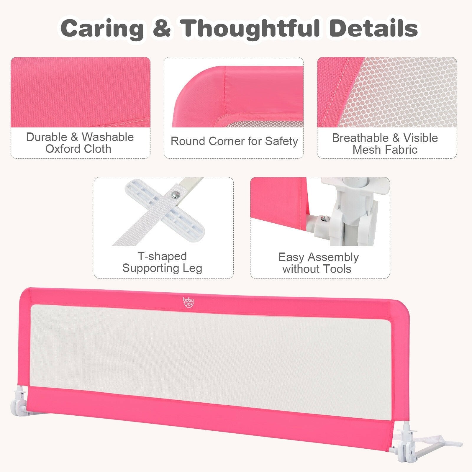 71 Inch Extra Long Swing Down Bed Guardrail with Safety Straps, Pink at Gallery Canada