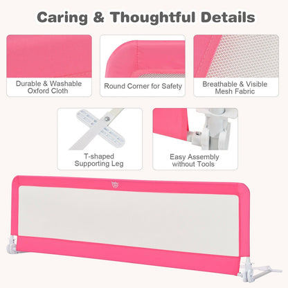 71 Inch Extra Long Swing Down Bed Guardrail with Safety Straps, Pink at Gallery Canada