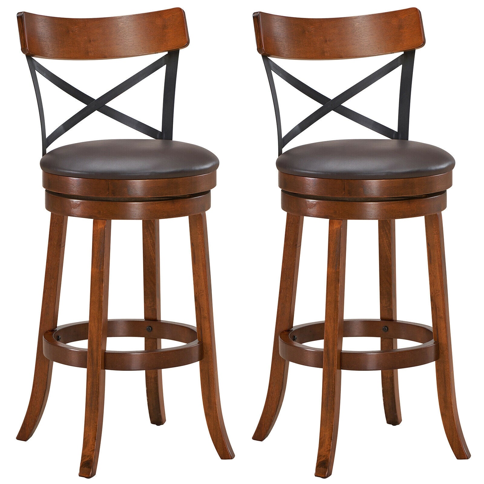 Set Of 2 Swivel Bar Stools, Rubber Wood Legs, L, Walnut Bar Stools Walnut at Gallery Canada