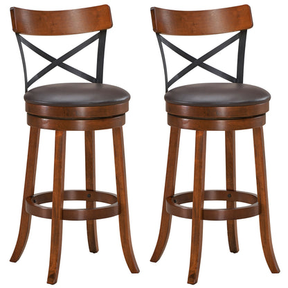 Set Of 2 Swivel Bar Stools, Rubber Wood Legs, L, Walnut Bar Stools Walnut at Gallery Canada