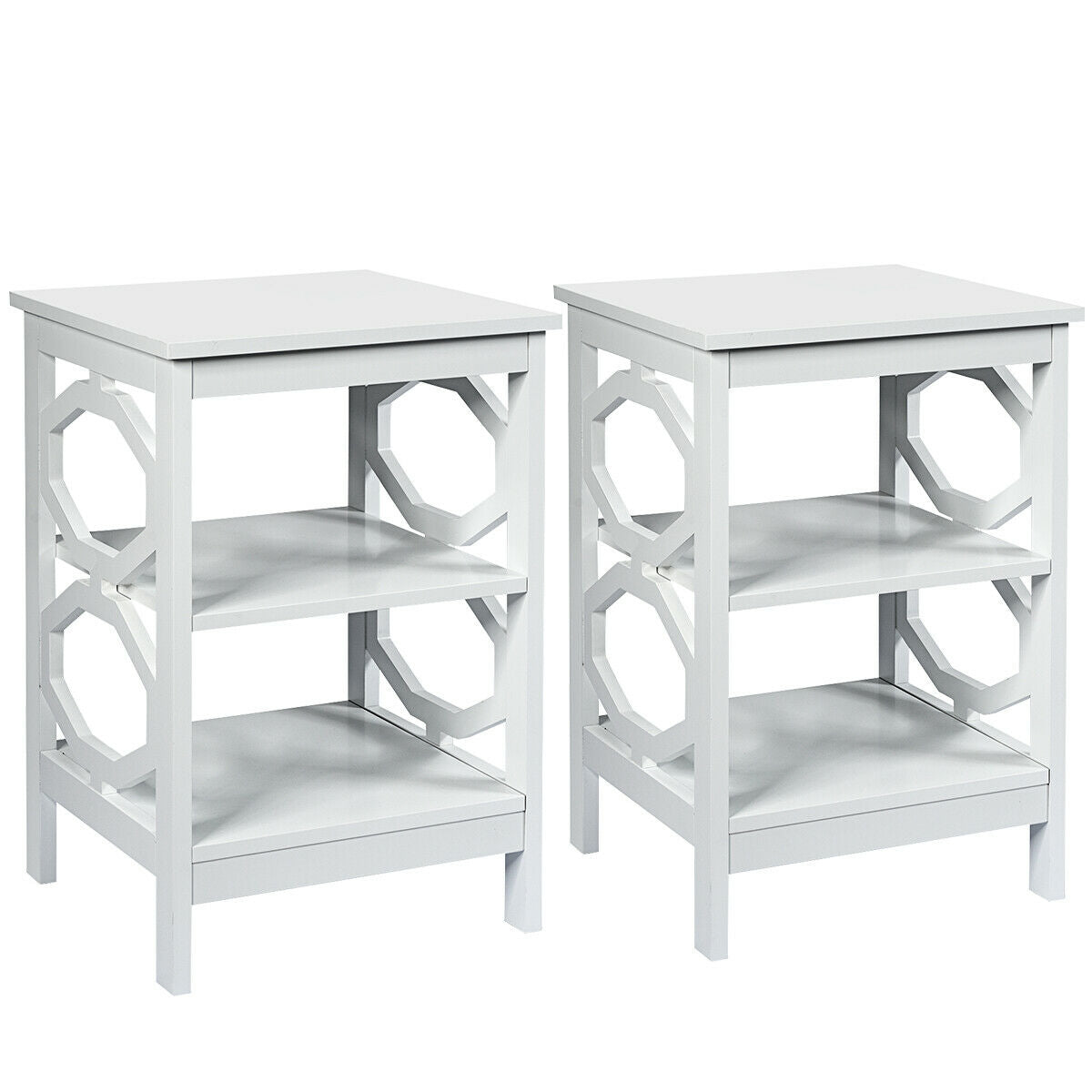 2 Pieces 3-tier Nightstand Sofa Side End Accent Table Storage Display Shelf, White Nightstands White at Gallery Canada