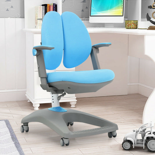 Kids Adjustable Height Depth Study Desk Chair with Sit-Brake Casters, Blue - Gallery Canada