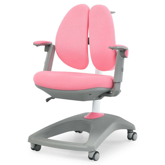 Kids Adjustable Height Depth Study Desk Chair with Sit-Brake Casters, Pink