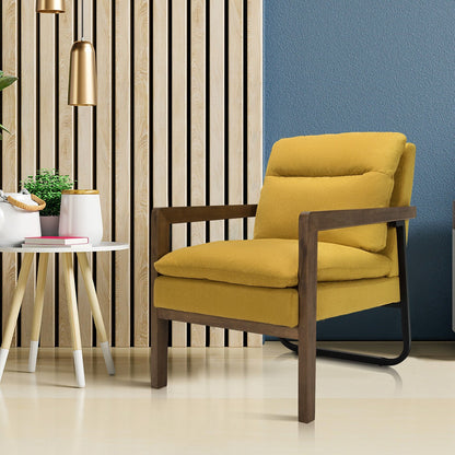 Single Sofa Chair with Extra-Thick Padded Backrest and Seat Cushion, Yellow - Gallery Canada
