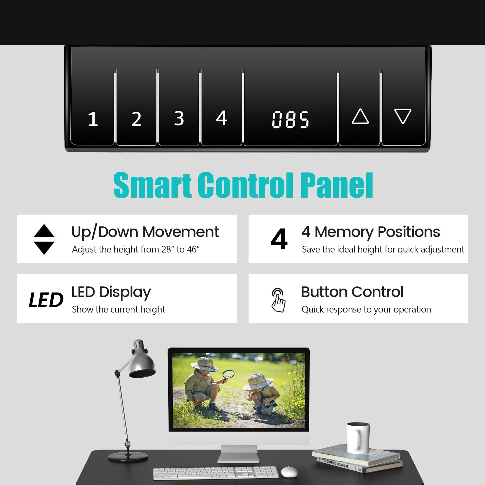 Electric Height Adjustable Standing Desk with Memory Controller, Black Standing Desks at Gallery Canada