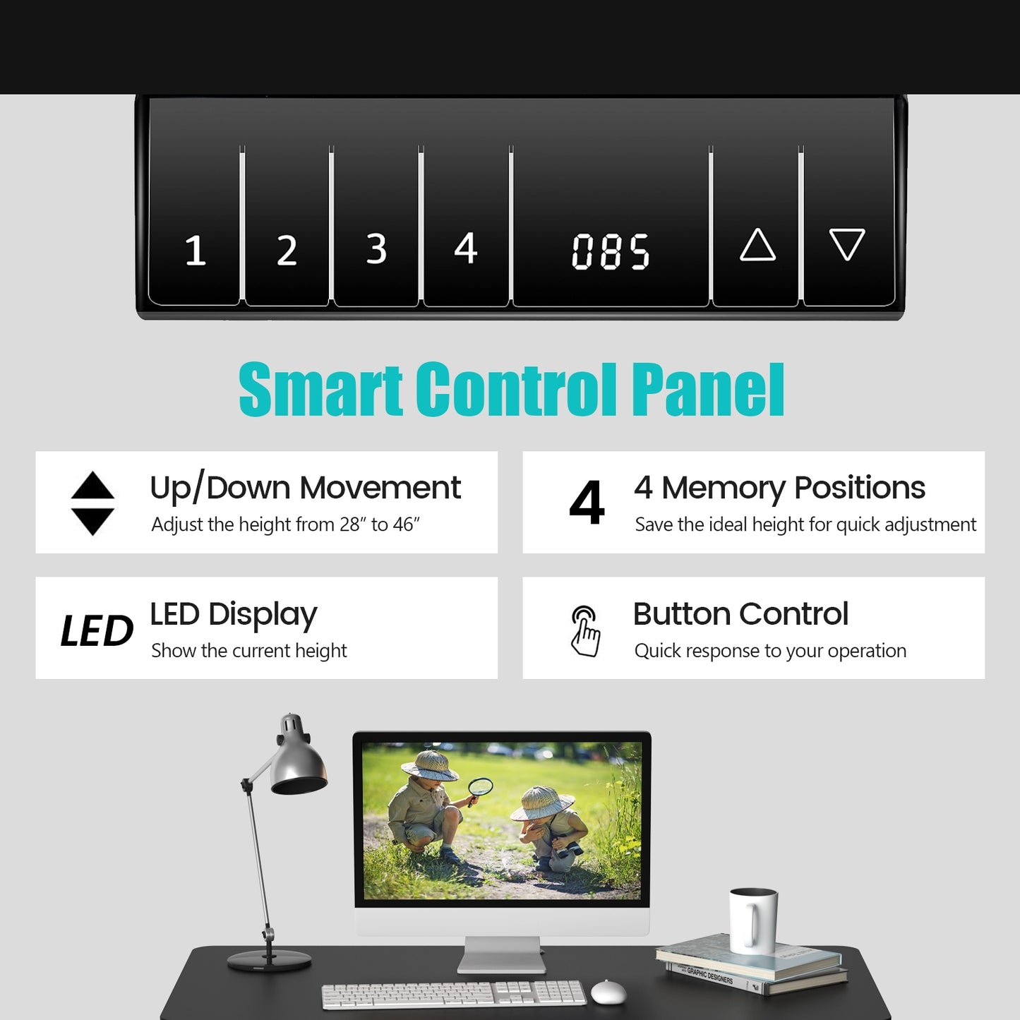 Electric Height Adjustable Standing Desk with Memory Controller, Black Standing Desks at Gallery Canada