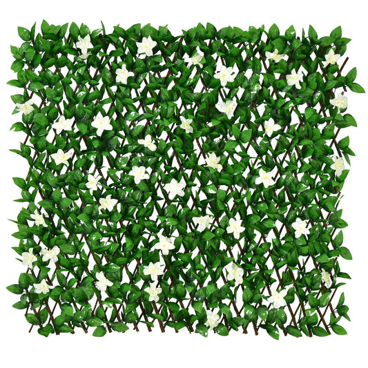 4 Pieces Expandable Faux Ivy Privacy Screen Fence Panel Pack with Flower, White