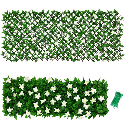 4 Pieces Expandable Faux Ivy Privacy Screen Fence Panel Pack with Flower, White - Gallery Canada