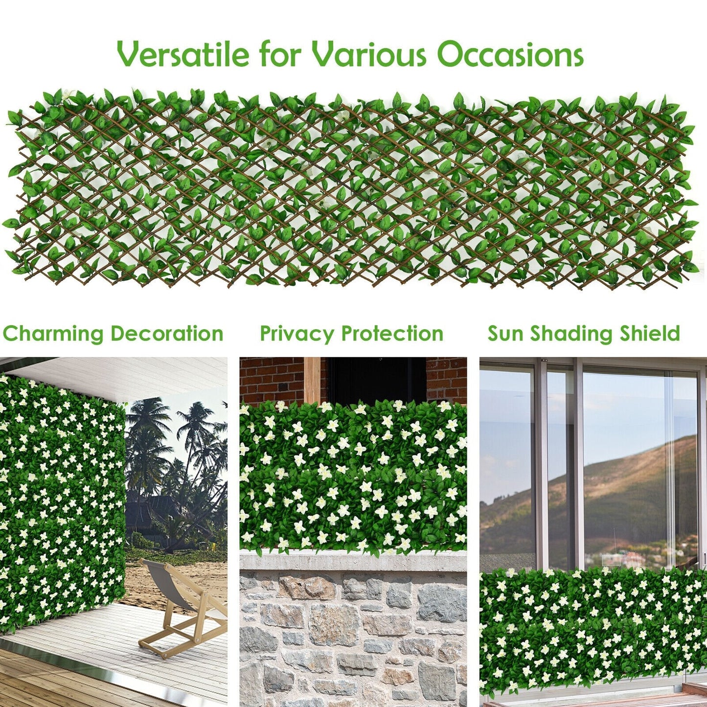 4 Pieces Expandable Faux Ivy Privacy Screen Fence Panel Pack with Flower, White at Gallery Canada