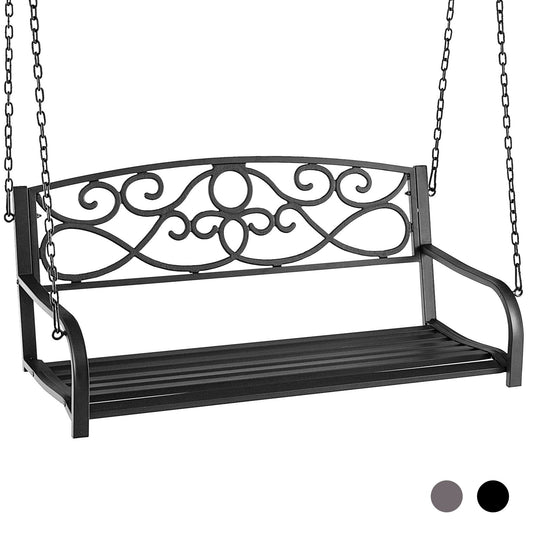 Outdoor 2-Person Metal Porch Swing Chair with Chains, Black - Gallery Canada