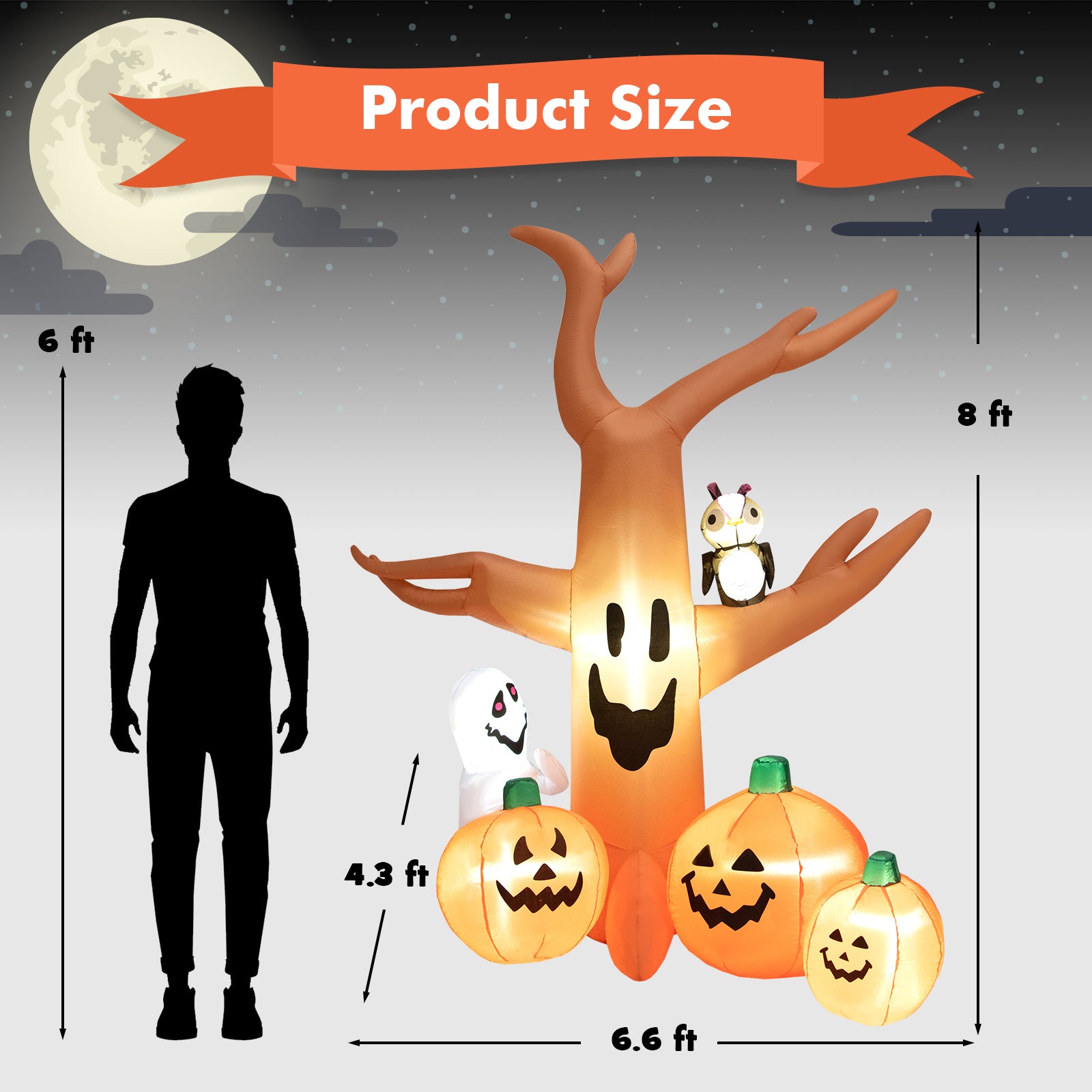 8 Feet Halloween Inflatable Dead Tree, LED Lights, Orange Halloween at Gallery Canada