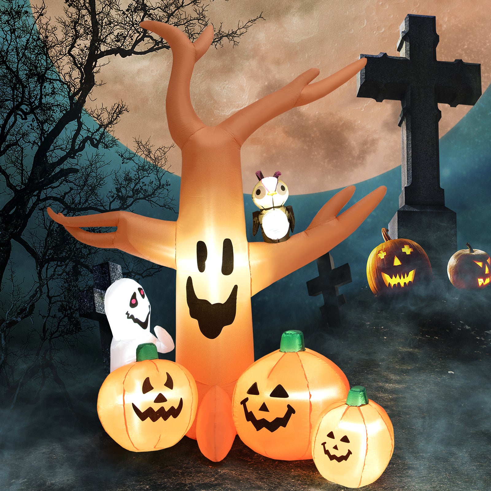 8 Feet Halloween Inflatable Dead Tree, LED Lights, Orange Halloween at Gallery Canada