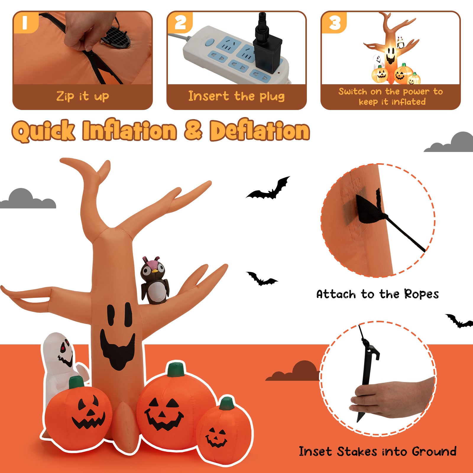 8 Feet Halloween Inflatable Dead Tree, LED Lights, Orange Halloween at Gallery Canada