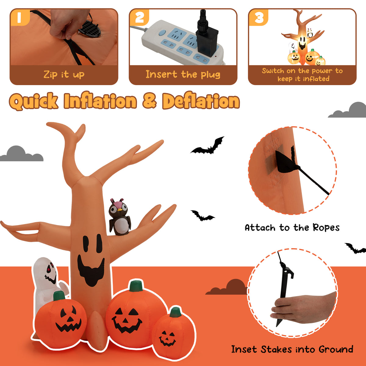 8 Feet Halloween Inflatable Dead Tree, LED Lights, Orange Halloween at Gallery Canada