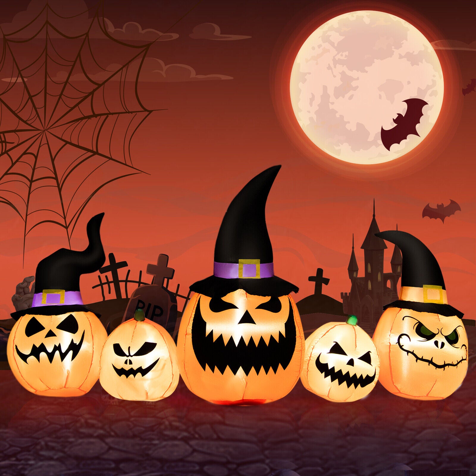 8 Feet Inflatable Pumpkin Halloween Yard Decoration, LED Lights, Orange Halloween at Gallery Canada